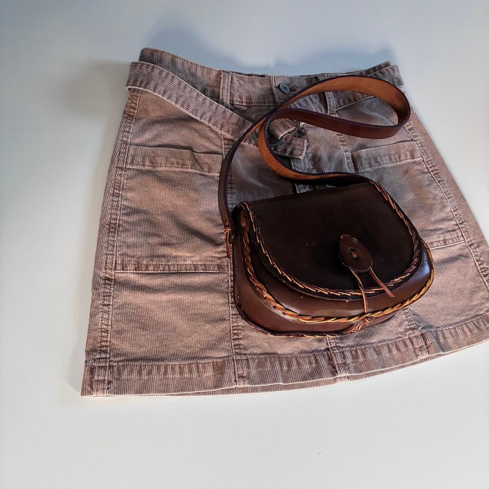 Vintage Handmade Brown Leather Saddle Bag Crossbody | Boho Western Artisan Purse - Picture 12 of 16